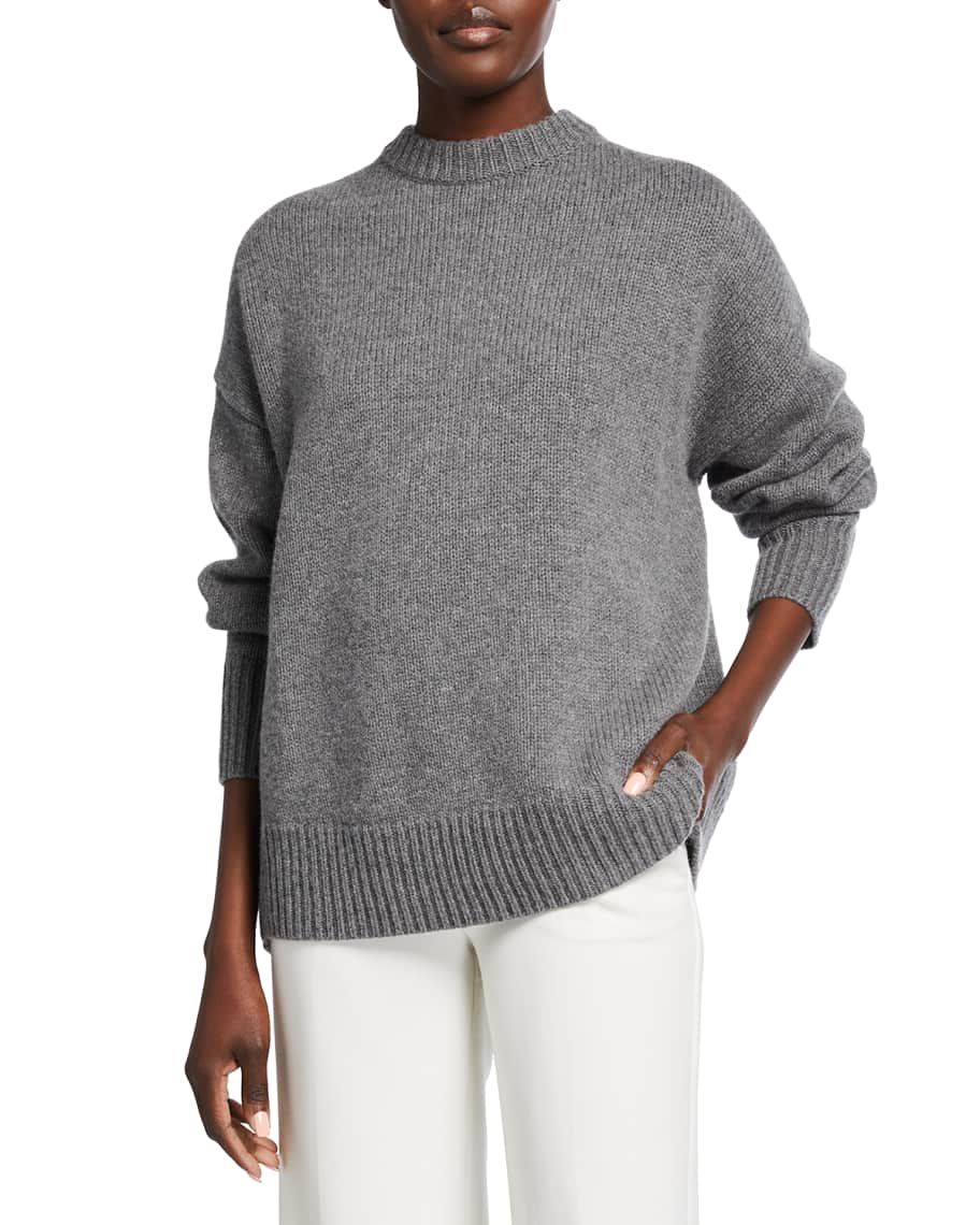 Oversized Crewneck Wool-Cashmere Knit Sweater | Neiman Marcus