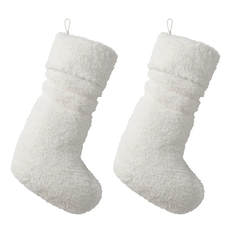 My Texas House Lilian Ivory Stripe Chenille Christmas Stockings, 20" x 10" (2 Count) - Walmart.co... | Walmart (US)