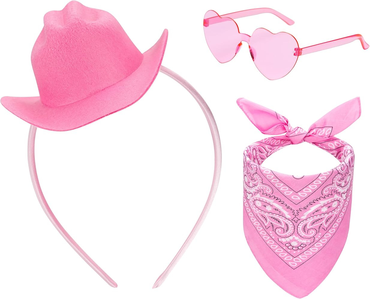 Pink Cowgirl Hat Headband Mini Tiny Cowboy Hat Heart Glasses Bandana Women Halloween Party Costum... | Amazon (US)