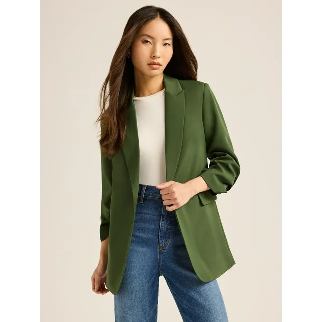 Scoop Women's Ultimate Crepe Scrunch Sleeve Blazer, Sizes XS-XXL | Walmart (US)