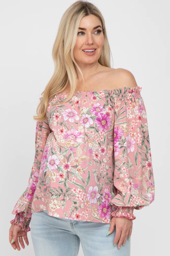 Pink Floral Off Shoulder Maternity Blouse | PinkBlush Maternity