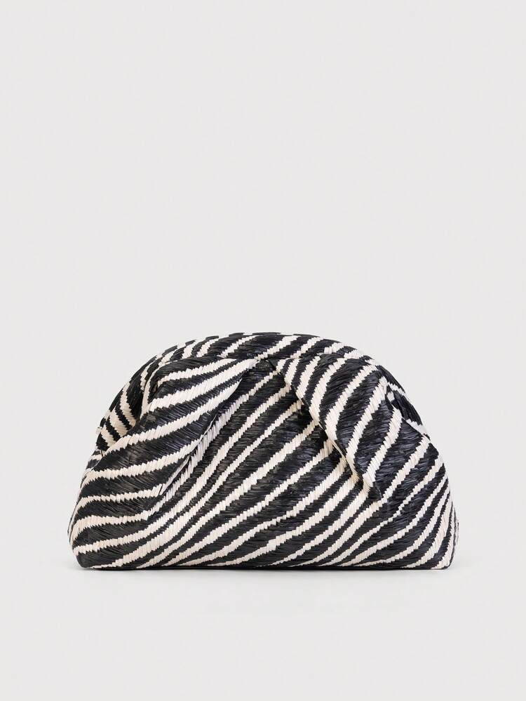 Retro Straw Zebra Pattern Clutch Bag, Minimalist Style Evening Handbag, Suitable For Summer Use | SHEIN