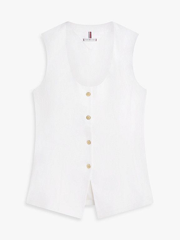 Gold-Tone Button Linen Blend Slim Waistcoat | White | Tommy Hilfiger | Tommy Hilfiger UK