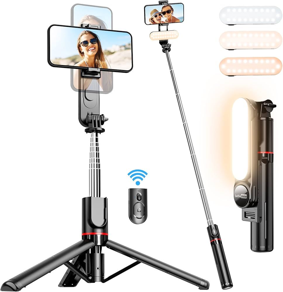 Stable Selfie Stick Tripod with Fill Light, 44 Inch Extendable Selfie Stick with Wireless Remote ... | Amazon (US)