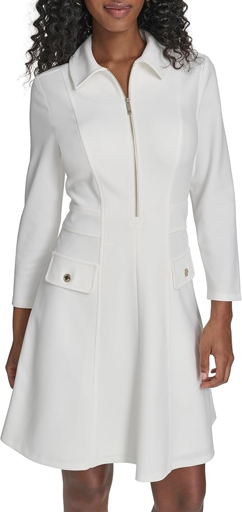 Tommy Hilfiger Women's 3/4 Sleeve Collared Zip Front Mini Shirt Dress | Amazon (US)