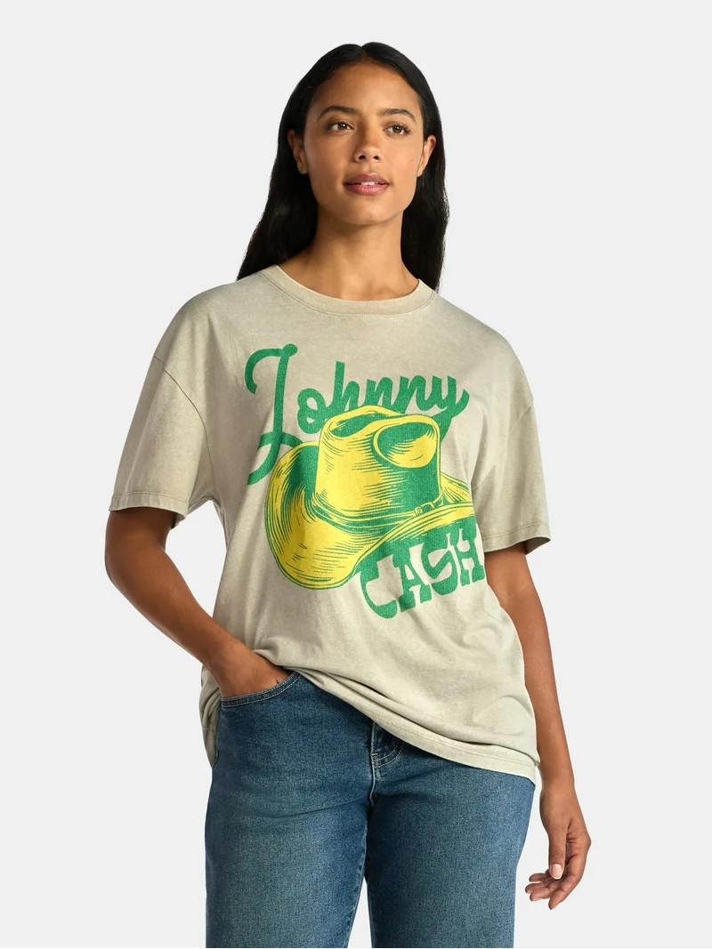 Johnny Cash Women's Front Back Graphic Tee with Short Sleeves, Sizes XXS-XXL | Walmart (US)