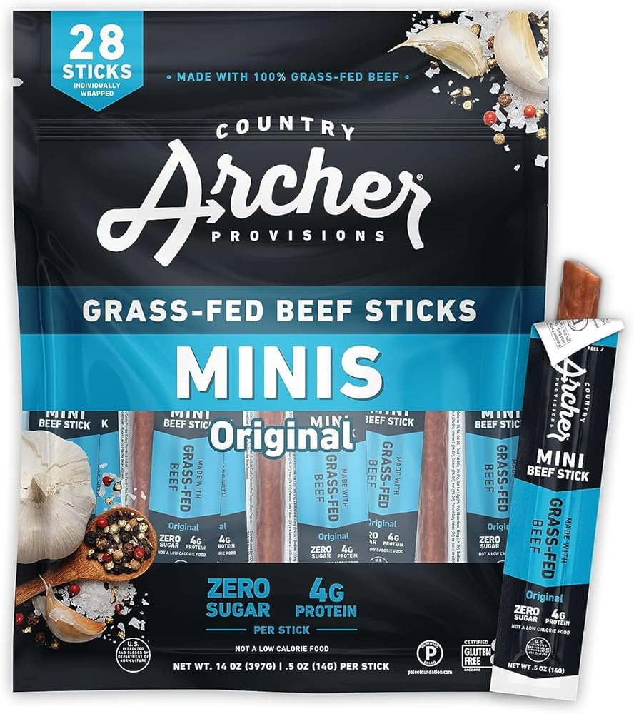 Country Archer Mini Beef Jerky Sticks - Grass Fed Beef Sticks Individually Wrapped, Mini Beef Sti... | Amazon (US)