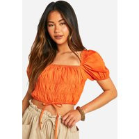 Womens Cotton Poplin Puff Sleeve Tie Detail Crop Top - Orange - 6 | boohoo (US & Canada)