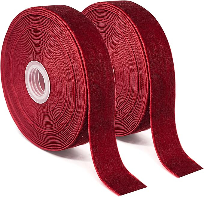 Burgundy/Maroon Velvet Ribbon, 1” × 20Yards (2 Rolls, 10Yards/Rolls) for Gift Wrapping, Flower... | Amazon (US)