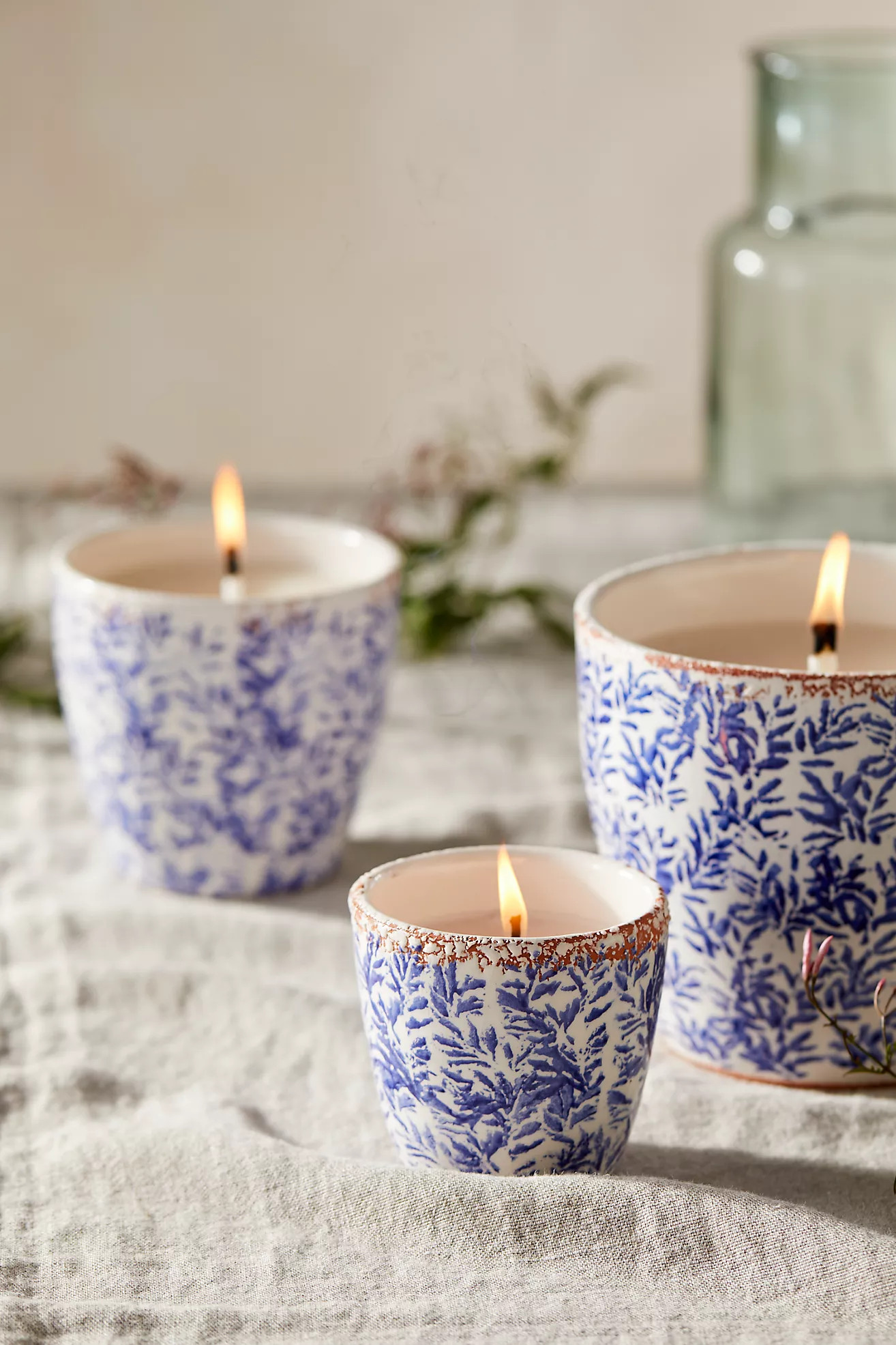 Ceramic Citronella + Thyme Candle, Coral Floral | Terrain