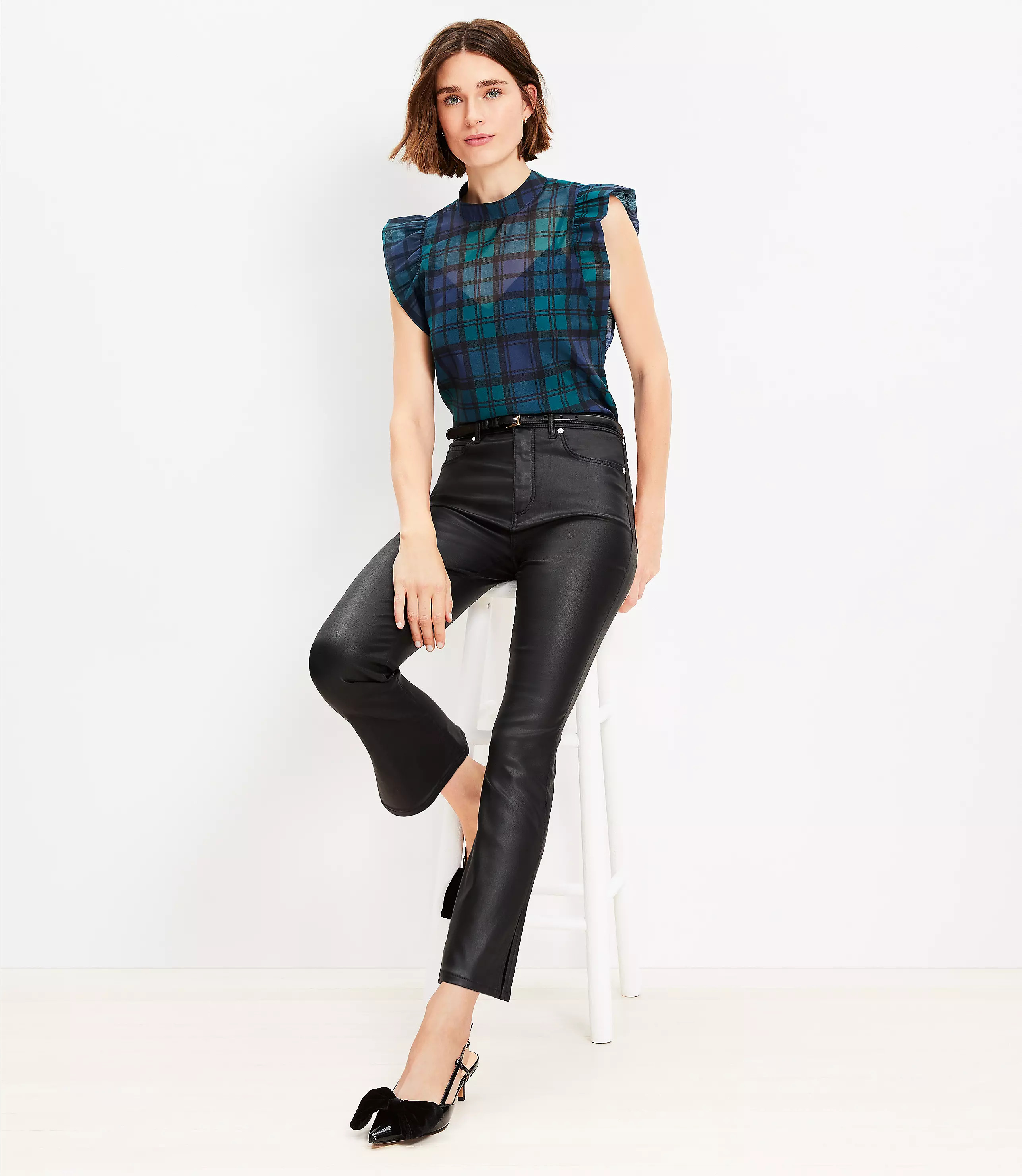 Coated Side Slit High Rise Kick Crop Jeans in Black | LOFT