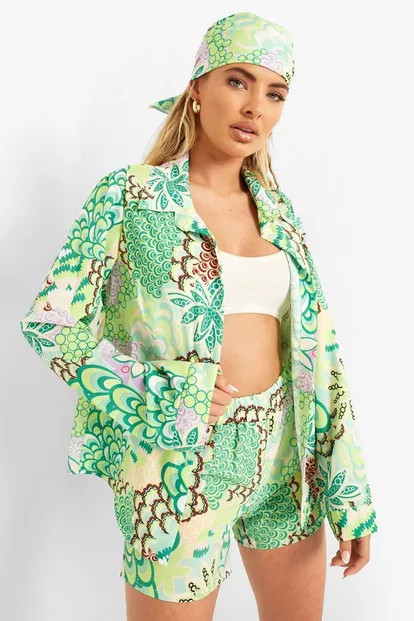 Three Piece Printed Shirt & Shorts Set | Boohoo.com (US & CA)