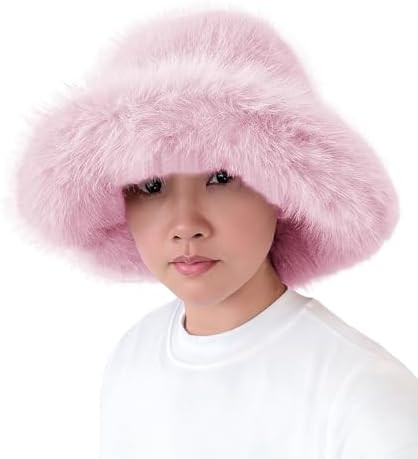 Lina & Lily Oversized Winter Faux Fur Bucket Hat for Women - Long Pile Fur Wide Moldable Brim | Amazon (US)