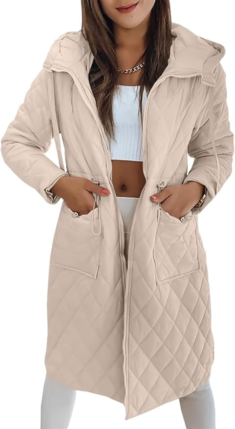 Imily Bela Womens Long Quilted Puffer Jacket Lightweight Zip Up Hooded Drawstring Winter Coats Ou... | Amazon (US)