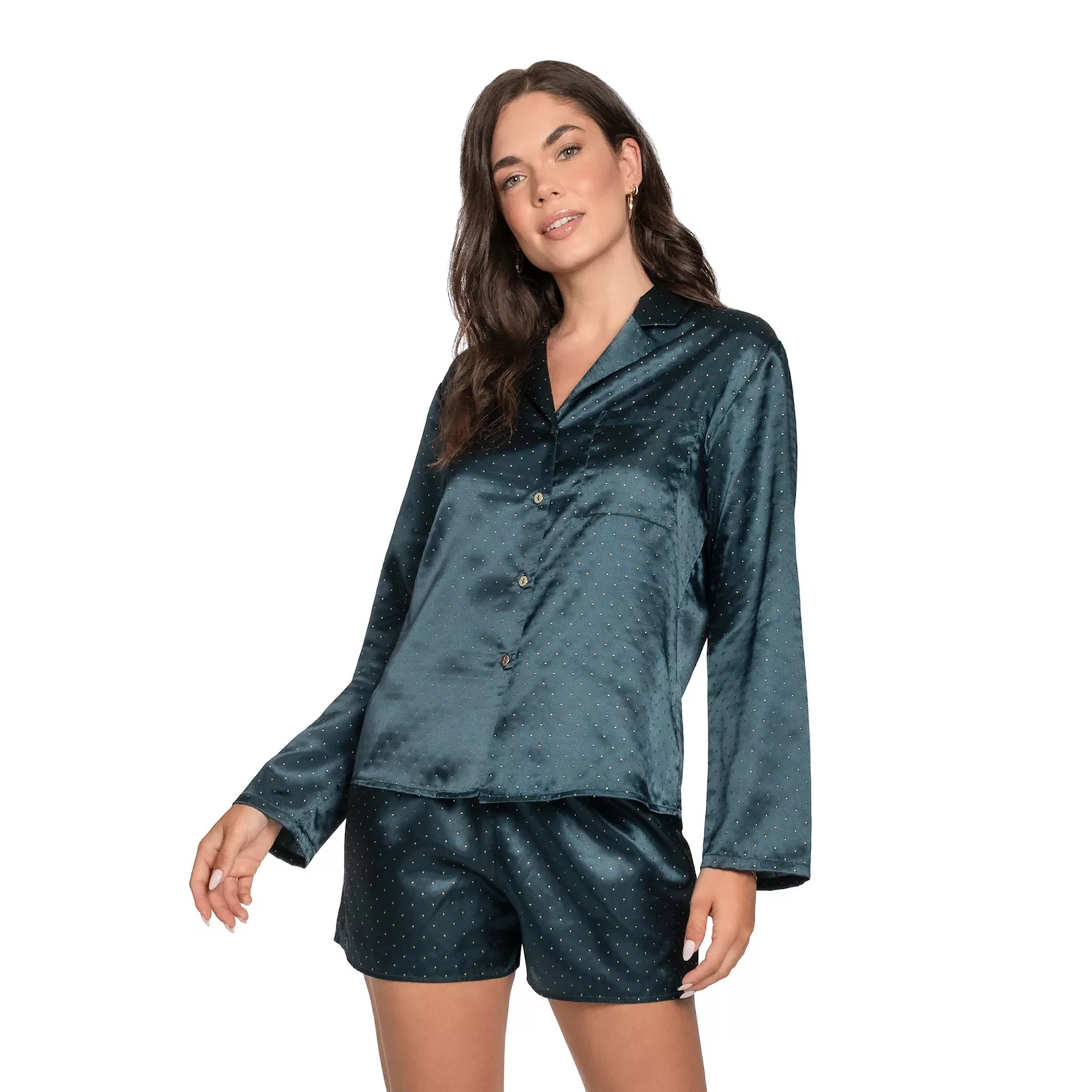 Women's Lilac+London Satin Button-Down Pajama Top & Pajama Shorts Set | Kohl's