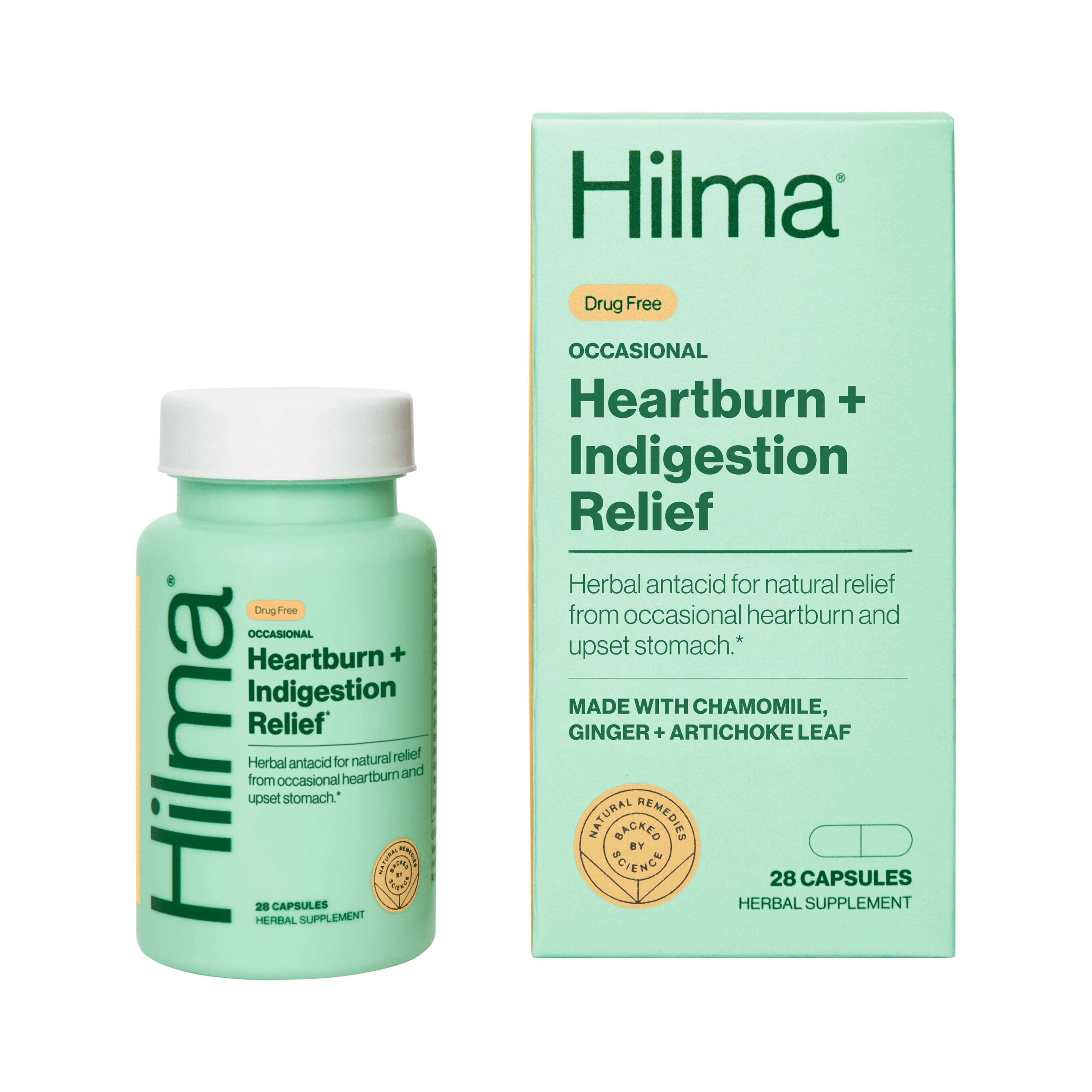 Hilma Occasional Heartburn + Indigestion Relief Herbal Supplement Vegan Capsules, Doctor Formulat... | Walmart (US)