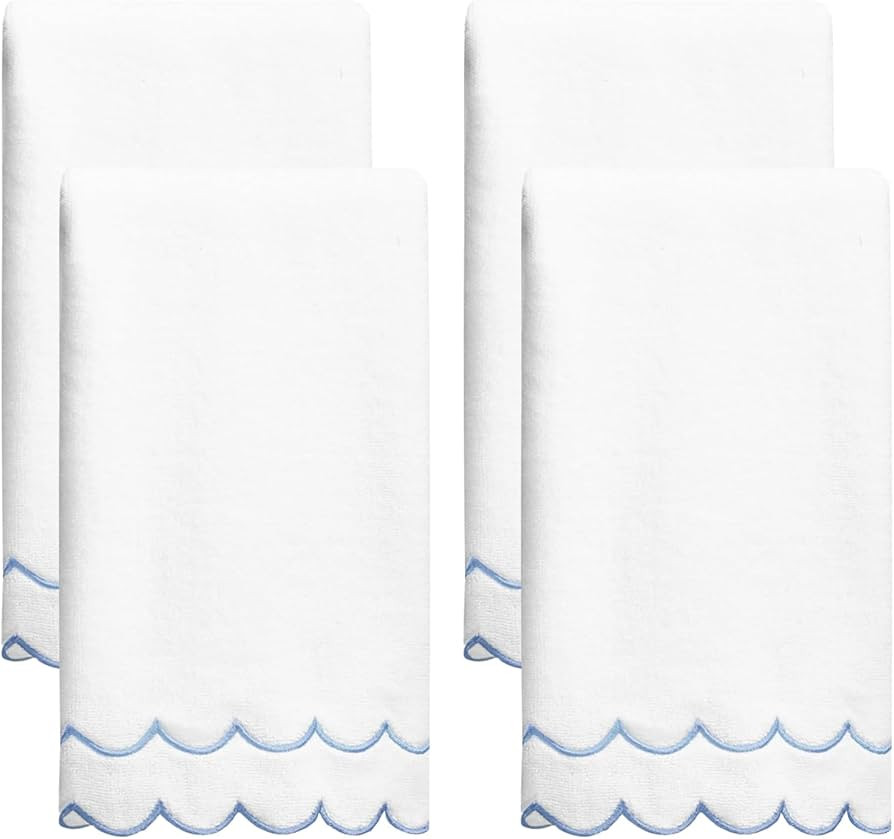 4 Pcs100% Cotton Hand Towels for Bathroom，15.75 x 27.56 Inch Scalloped Hand Towels Embroidered ... | Amazon (US)