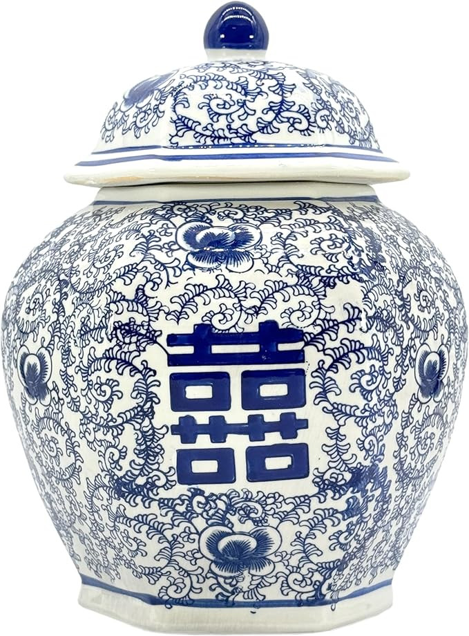 Galt International 12" Blue & White Chinoiserie Traditional Chinese Floral Happiness Ginger Jar C... | Amazon (US)