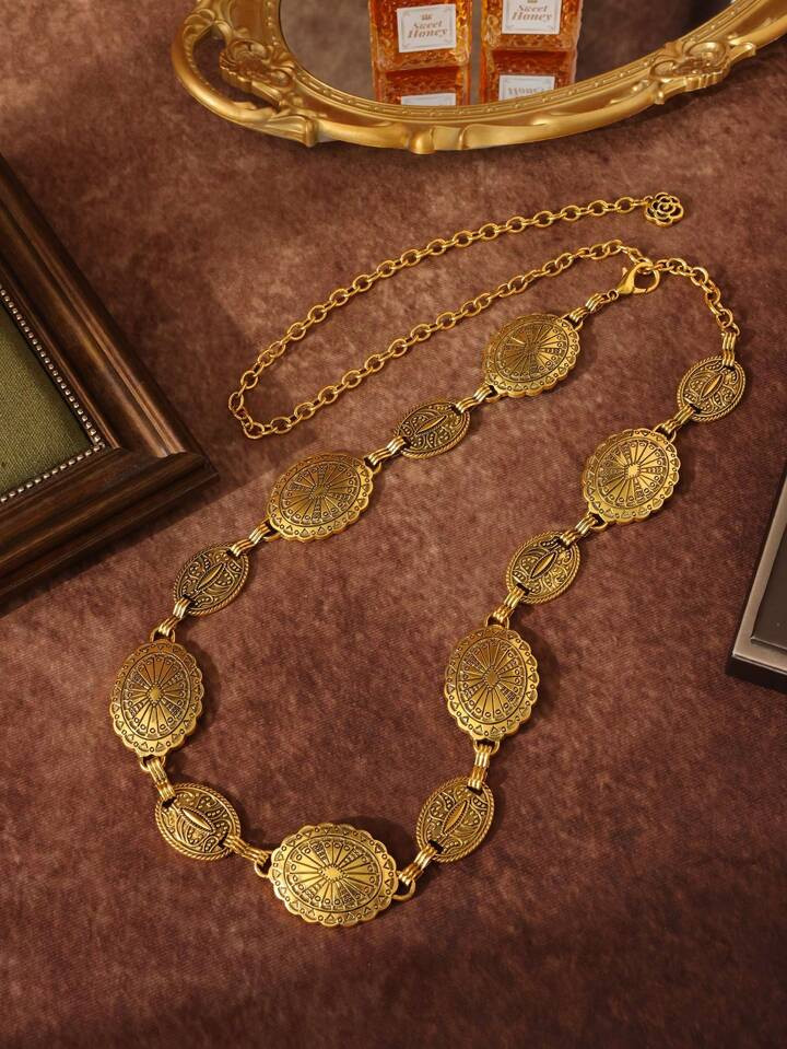 1pc Ladies' Bohemian & Western Style Carved Flower & Geometric Pattern Vintage Waist Chain, Casua... | SHEIN