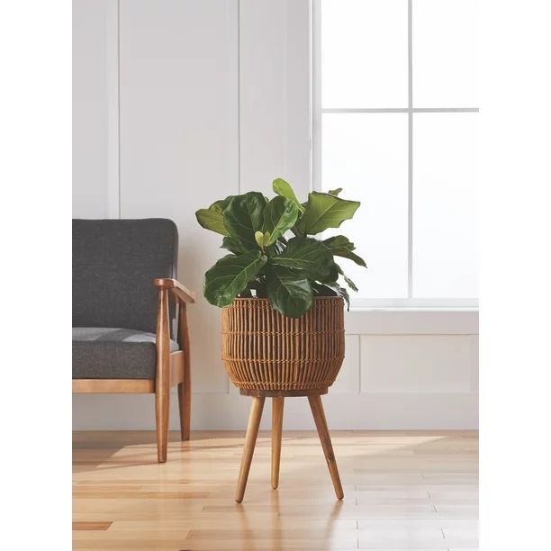 Better Homes & Gardens Brown Round Resin Planter & Stand Set with Wood Legs - Walmart.com | Walmart (US)