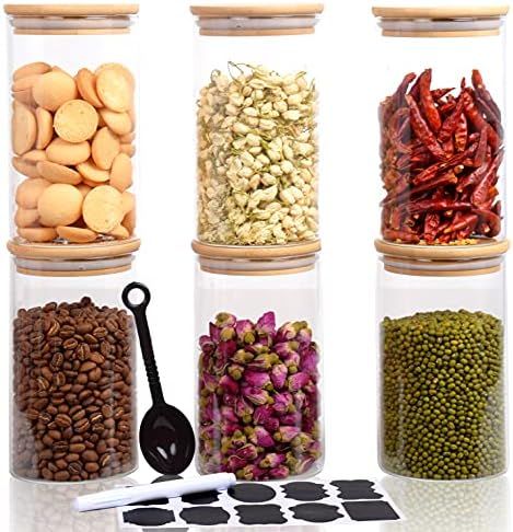 Hoanra 6 Piece Glass Storage Jar with Airtight Bamboo Lid and Spoon Labels,25oz Glass Food Storag... | Amazon (US)