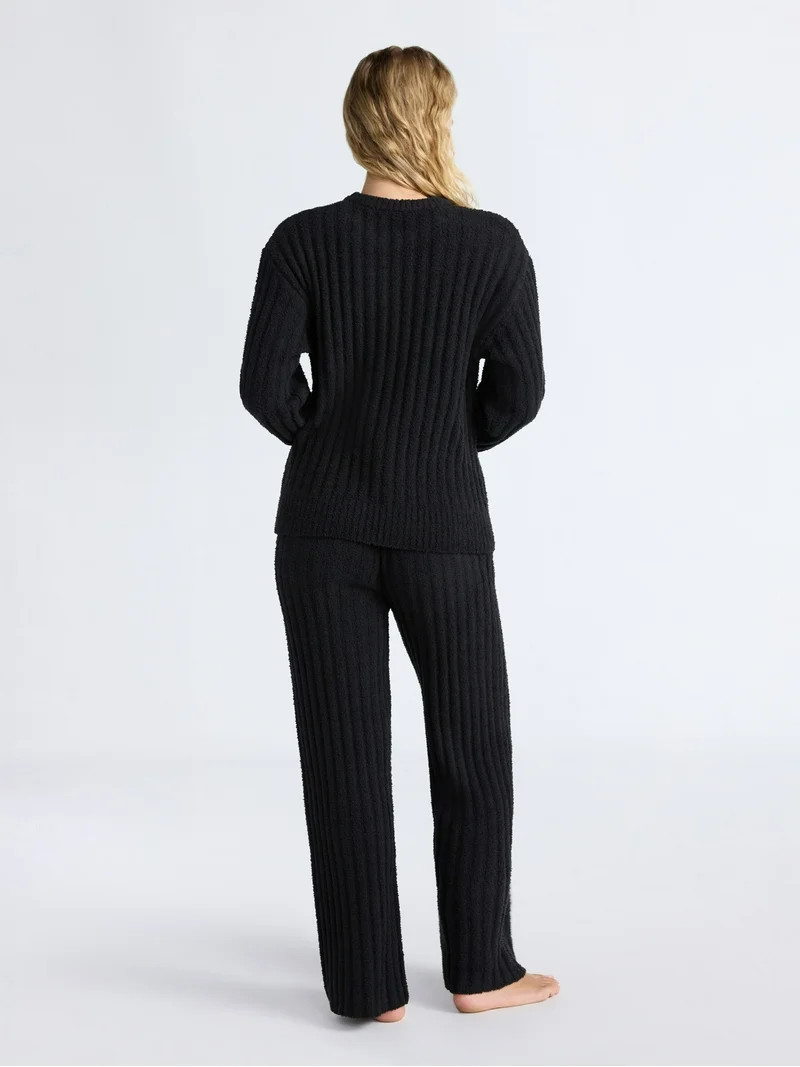 Joyspun Women's Cozy Ribbed Crewneck Top and Wide-Leg Pants Set, 2-Piece, Sizes XS-3X | Walmart (US)