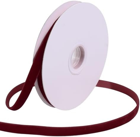Burgundy Velvet Ribbon for Gift Wrapping, 3/8 inch Single Face Thin Fabric Vintage Wine Red Velve... | Amazon (US)