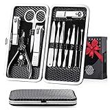12pc Womens Manicure Kit in Deluxe Black Leather Travel Case. Steel Clippers, Trimmers, Tweezers for | Amazon (US)