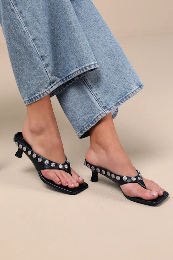 Brenley Black Studded High Heel Thong Sandals | Lulus