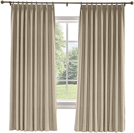 TWOPAGES 100% Blackout Pinch Pleat Curtain, Sliding Door Bedroom Faux Linen Textured Window Curtain, | Amazon (CA)