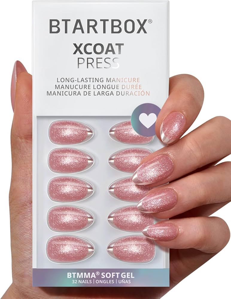 BTArtbox Press On Nails Almond - Gilded Cheer, Lamp-Curable Short Glitter French Tip Christmas Pr... | Amazon (US)