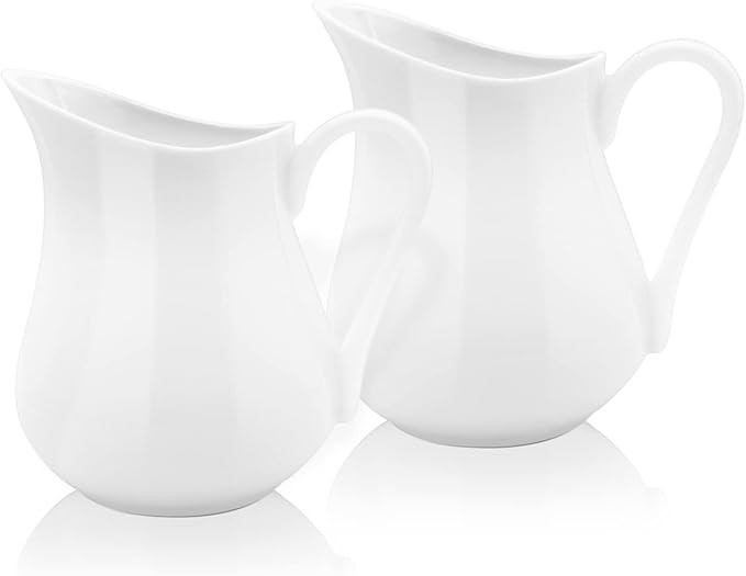 Nucookery 2 Pack (4 Oz) Classic White Fine Porcelain Creamer with Handle,Small Creamer Pitcher Se... | Amazon (US)