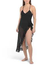 Cross Back Ribbed One-piece Swimsuit With Sarong | One Piece Swimsuits | Marshalls | Marshalls