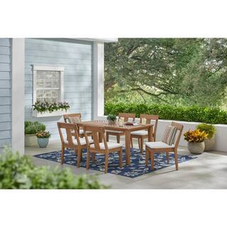 Hampton Bay Woodford 7-Piece Eucalyptus Wood Outdoor Dining Set with Bright White Cushions FRN-80... | The Home Depot