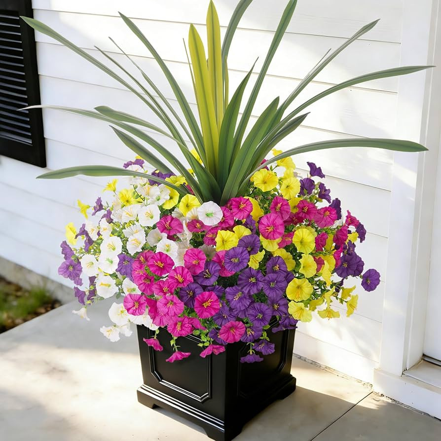 Artificial Flowers for Outdoors Fake Plants Outside, 12 Bundles Silk Morning Glory with Eucalyptu... | Amazon (US)