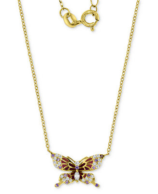 Cubic Zirconia & Enamel Multicolor Butterfly Pendant Necklace in 14k Gold-Plated Sterling Silver,... | Macy's Canada