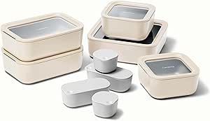 Caraway Glass Food Storage Set, 14 Pieces - Ceramic Coated Food Containers - Easy to Store, Non T... | Amazon (US)