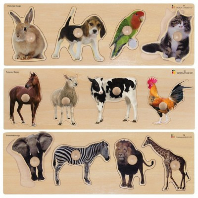 Kaplan Early Learning Large Knob Animal Puzzle Set - Set of 3 | Target