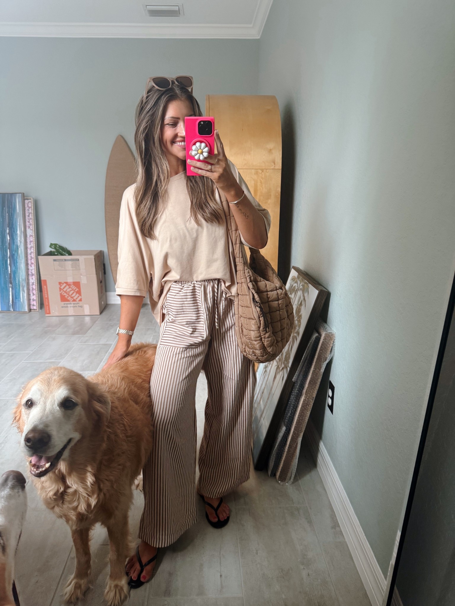OOTD for a crazy busy day of mom life and working from home!! Comfy was a must 🫡🤎 smalls in both!! Amazon favesssss 🙌🏻