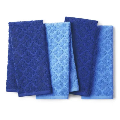 KATE SPADE NEW YORK Spade Flower Jacquard Kitchen Towels 4-Pack Set, Absorbent 100% Cotton, Navy Blue/Blue, 17"x28 | Wayfair North America