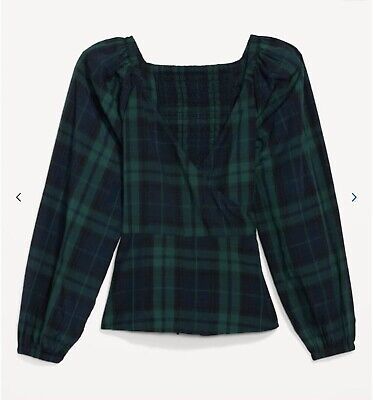 Old Navy Women’s Puff-Sleeve Smocked Wrap Blouse Plaid Size Small $40  | eBay | eBay US