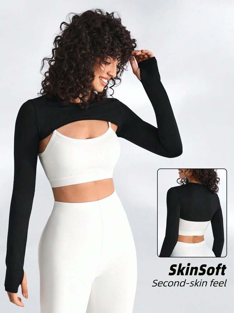 Menodora SHEIN Sport 1pc Long Sleeve Crop Top Athletic T-Shirt Fitted Shirt | SHEIN