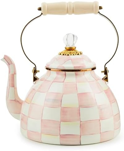 MACKENZIE-CHILDS Enamel Tea Kettle, Stylish Tea Kettle for Stovetop, Pink-and-White Rosy Check, 3... | Amazon (US)
