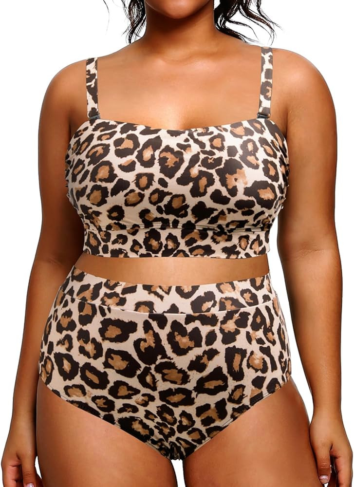 Tempt Me Women Plus Size High Waisted Bikini Bandeau Two Piece Swimsuit | Amazon (US)