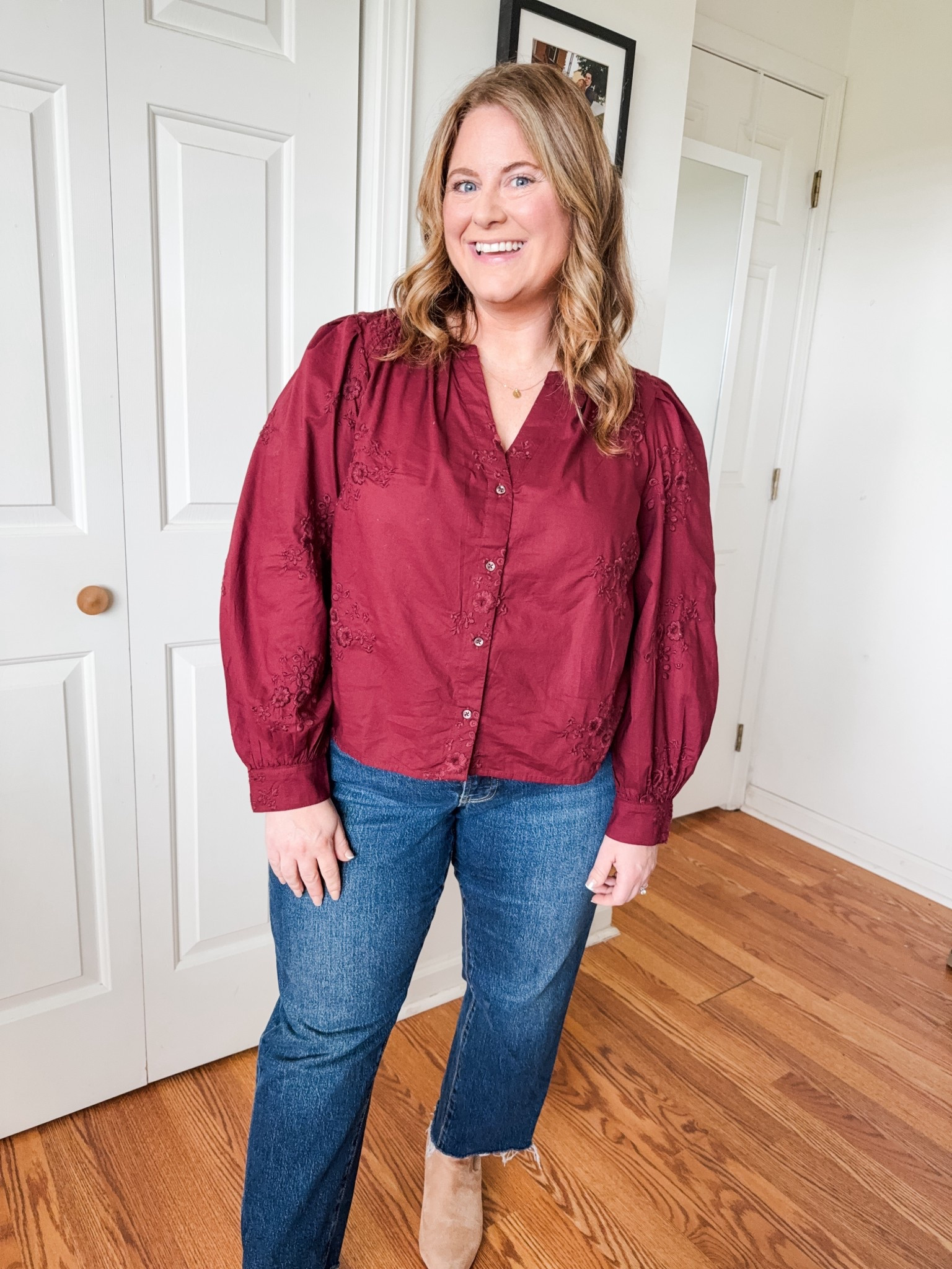 Wearing a large in the top and a 14 petite in my jeans 

#LTKPetite #LTKMidsize #LTKHoliday