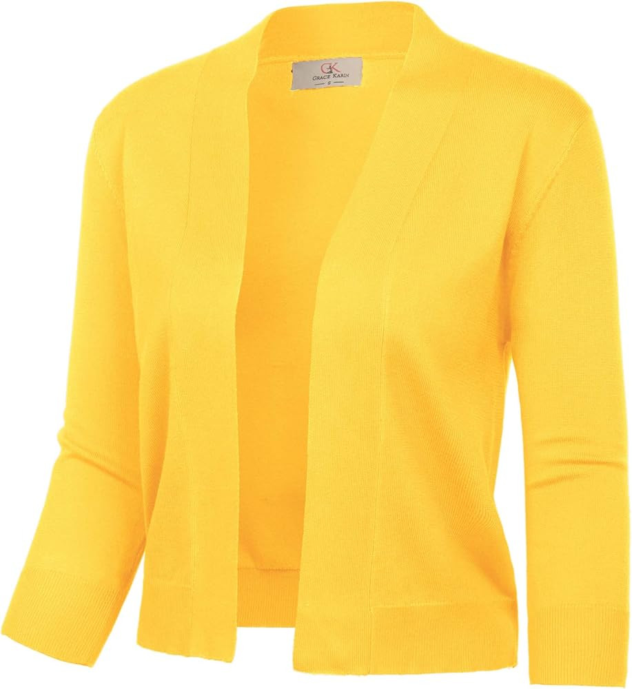 GRACE KARIN Women's 3/4 Sleeve Cardigan Knit Sweaters Cropped Open Front Shrug Bolero… | Amazon (US)