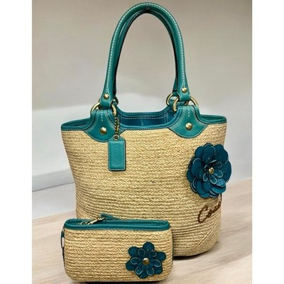 Y2K Coach F13373 Bleecker Straw Tote Bag & Wristlet | eBay US