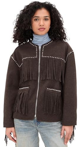 [BLANKNYC] Women's Fringe Benefits Jacket, Brown, L | Amazon (US)