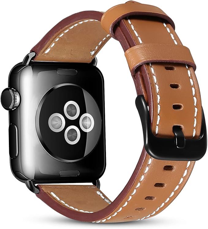 UMAXGET Leather Band Compatible with Apple Watch SE Series 6 38mm 40mm 42mm 44mm, Genuine Leather... | Amazon (US)