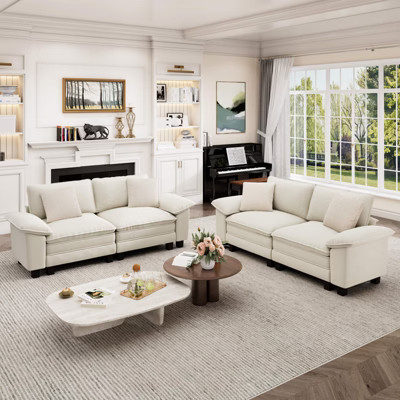 Captiva Designs Cloud Modular Loveseat Sofa Set, 2-Piece Sectional Couch with Deep Seats Beige Chenille | Target